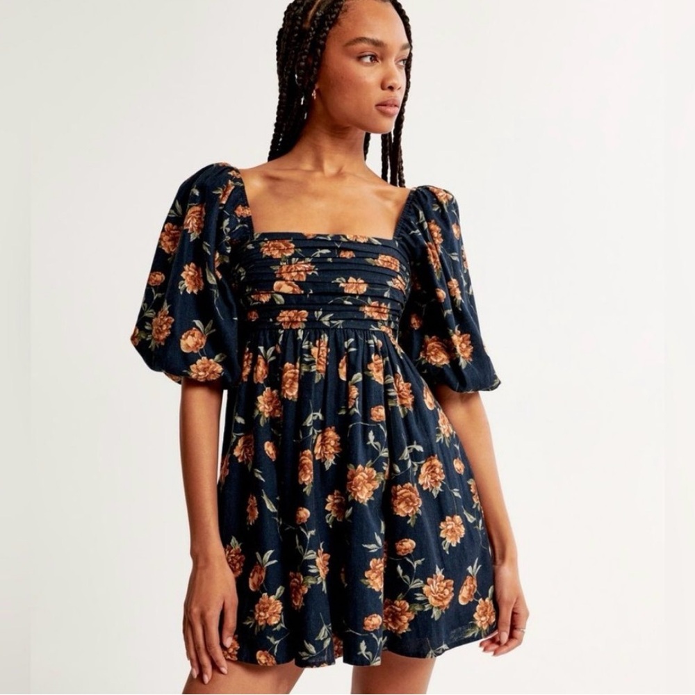 NWT Abercrombie & Fitch Navy Floral Emerson Puff Sleeve Mini Dress